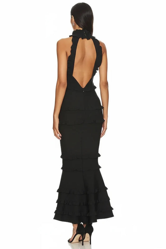 Capri Open-Back Ruffle Hem Maxi Dress