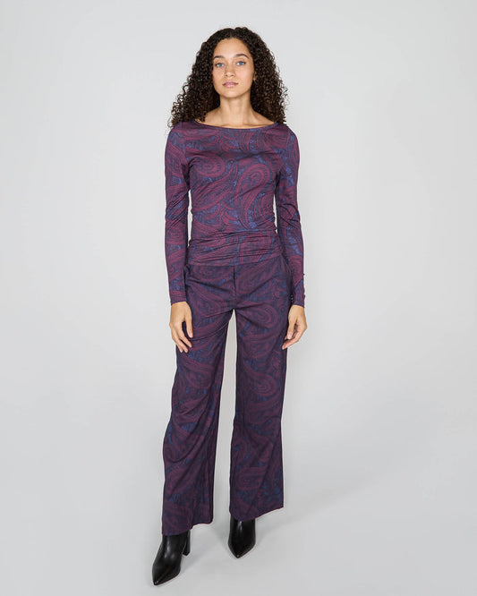 CARLY MERINO LONG SLEEVE CREWNECK SHIRT - BADALONA PLUM