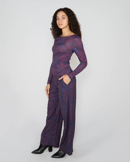 CARLY MERINO LONG SLEEVE CREWNECK SHIRT - BADALONA PLUM