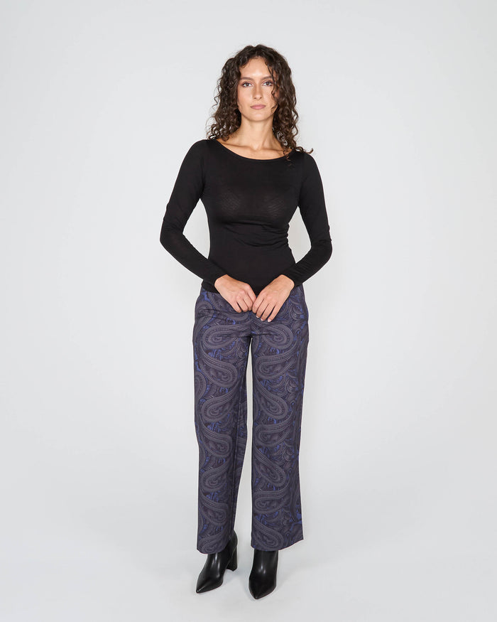 CARLY MERINO LONG SLEEVE CREWNECK SHIRT - BLACK