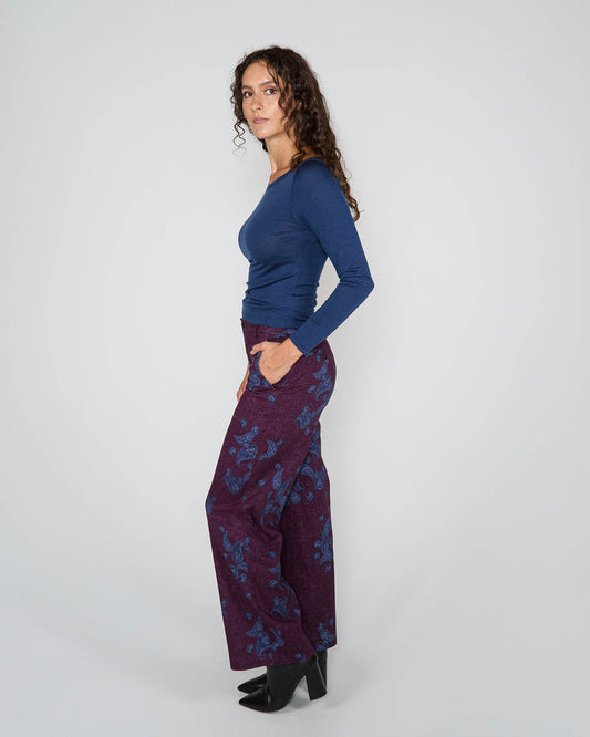 CARLY MERINO LONG SLEEVE CREWNECK SHIRT - NAVY