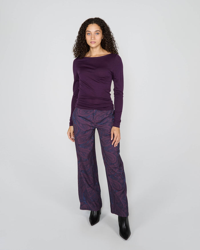 CARLY MERINO LONG SLEEVE CREWNECK SHIRT - PLUM