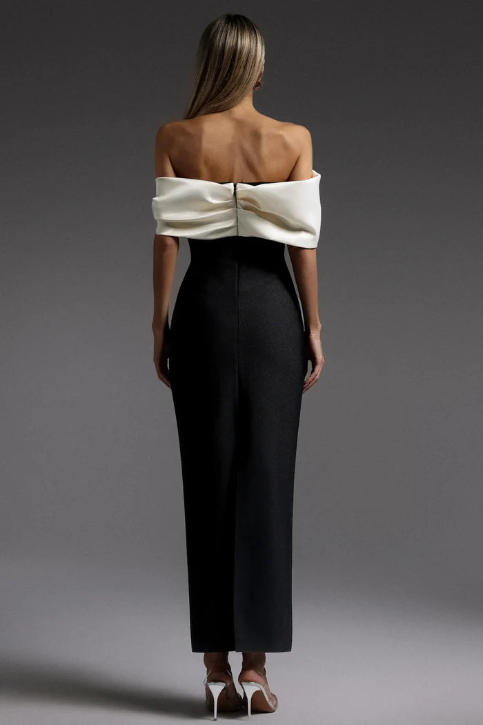 Carmenia Off-Shoulder Contrast Maxi Dress