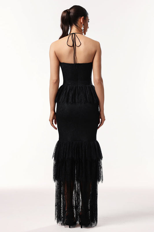 Carmenia Rose Halter Lace Maxi Dress