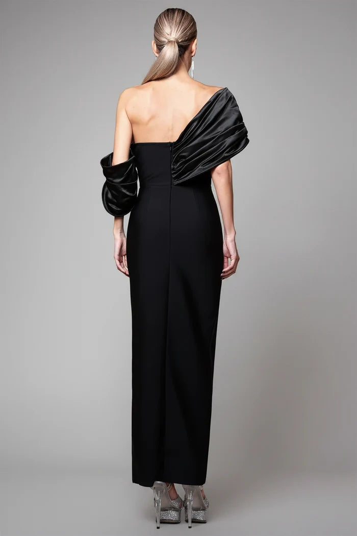 Catalina One-Shoulder Black Evening Dress