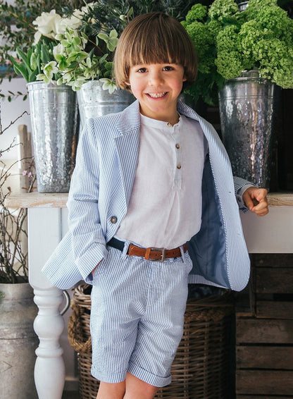 Thomas Brown Shorts Charlie Chino Shorts in Blue Stripe