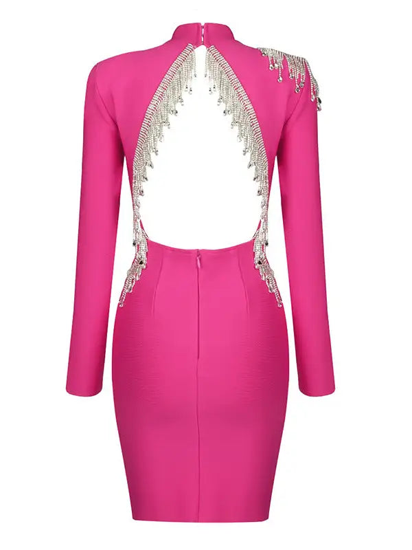Chloe Pink Crystal Backless Maxi Dress