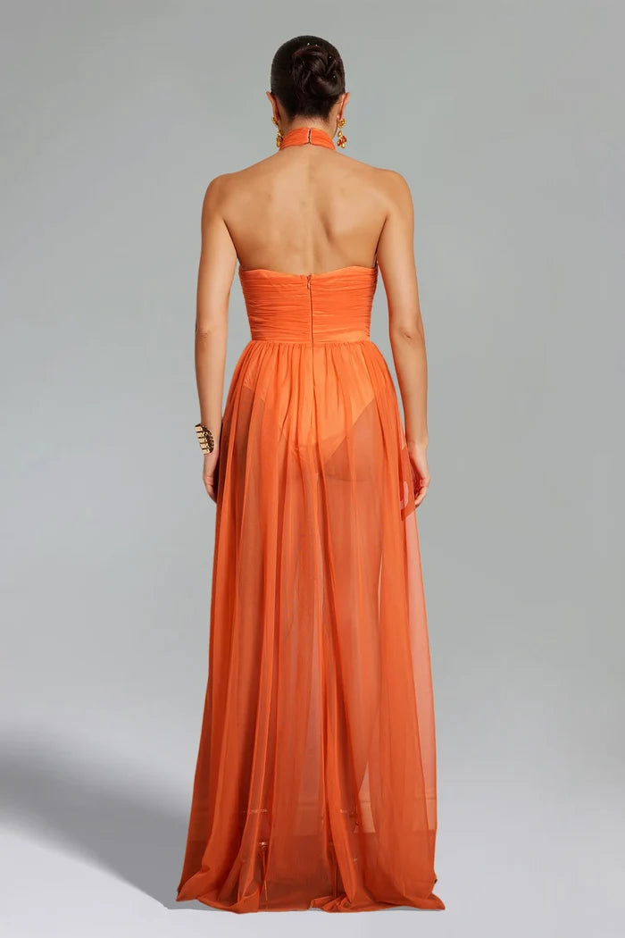Christina Halter Cutout Chiffon Gown