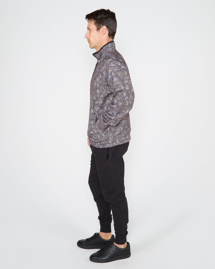 CRAIG MADRID PAISLEY QUARTER-ZIP SWEATER - SMOKE