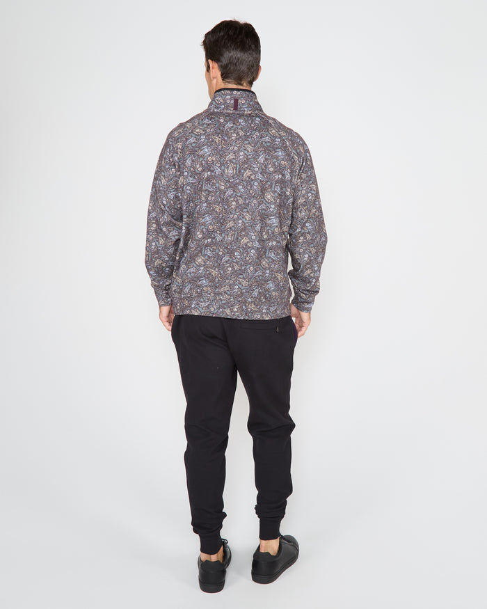 CRAIG MADRID PAISLEY QUARTER-ZIP SWEATER - SMOKE