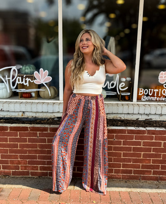 Cream Blue Gauze Pants