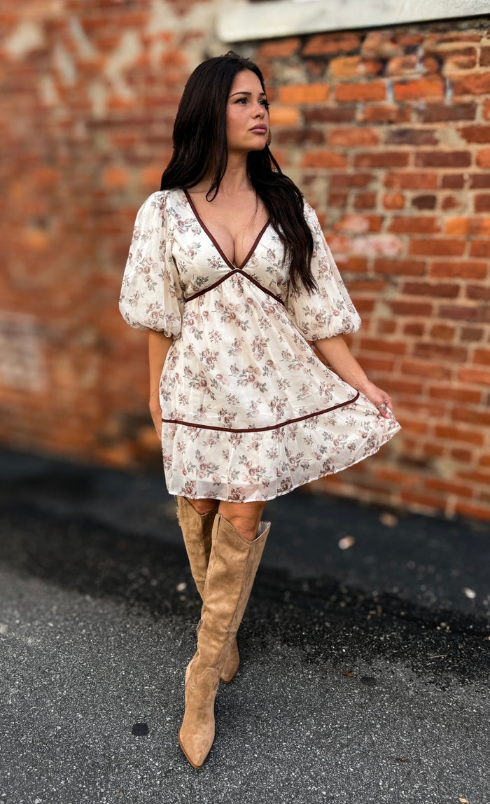 Cream Burgundy Mini Dress