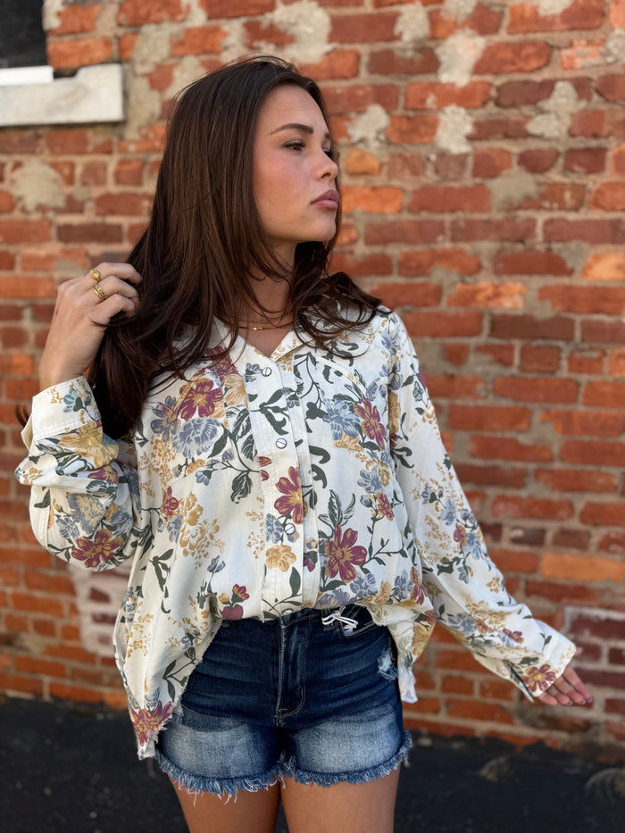 Cream Floral Button Up
