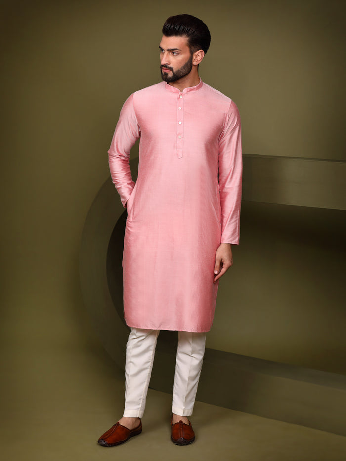 Cream Floral Silk Blend Sherwani Trouser Set