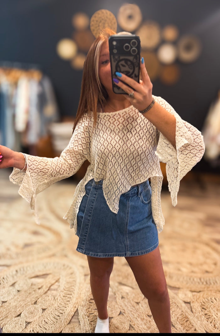 Cream Knit Cut Top