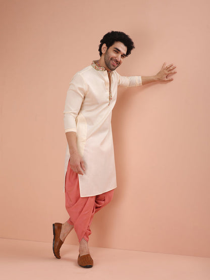 Cream Kurta with Embroidered Placket