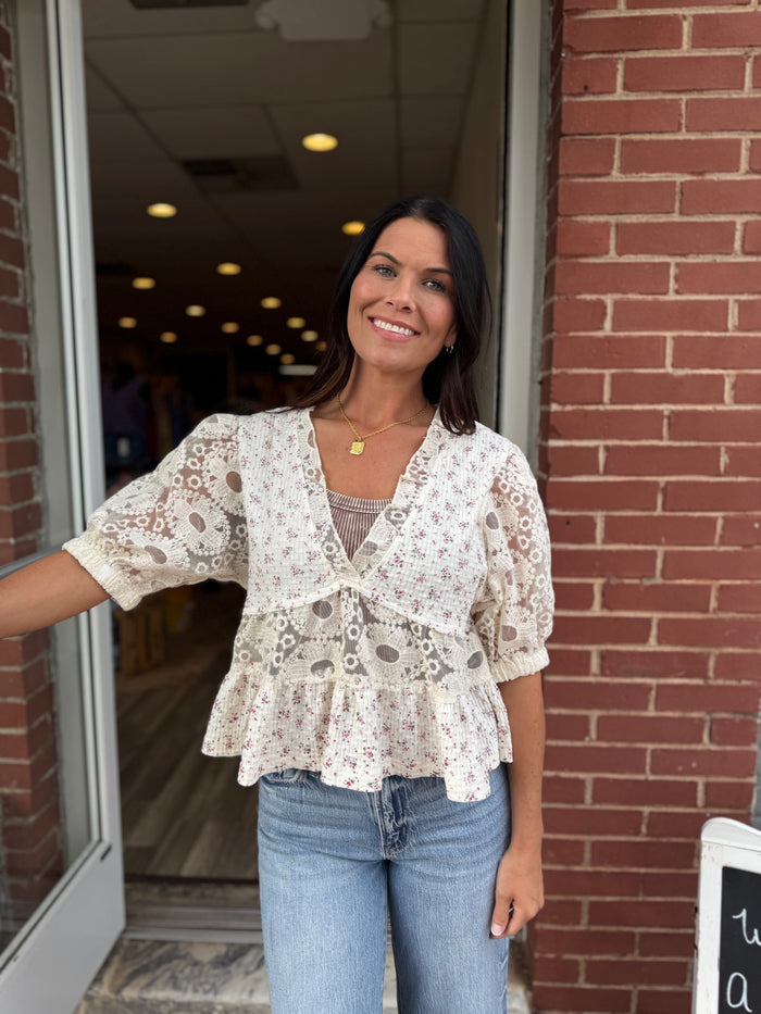 Cream Lace Cuff Top