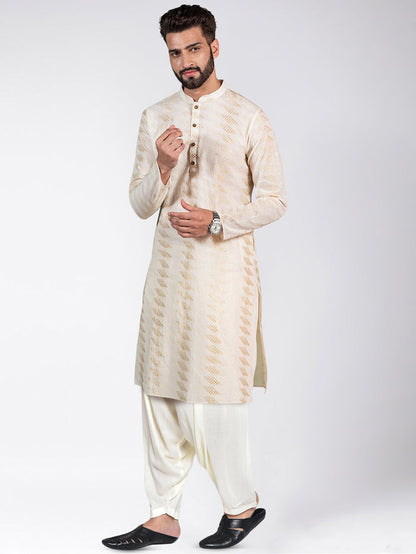 Cream Silk Blend Geometric Kurta Patiyala