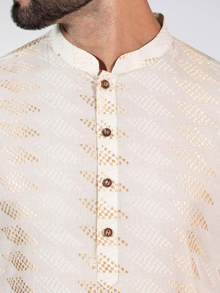 Cream Silk Blend Geometric Kurta Patiyala