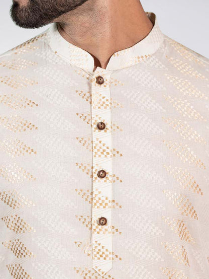 Cream Silk Blend Geometric Kurta Patiyala