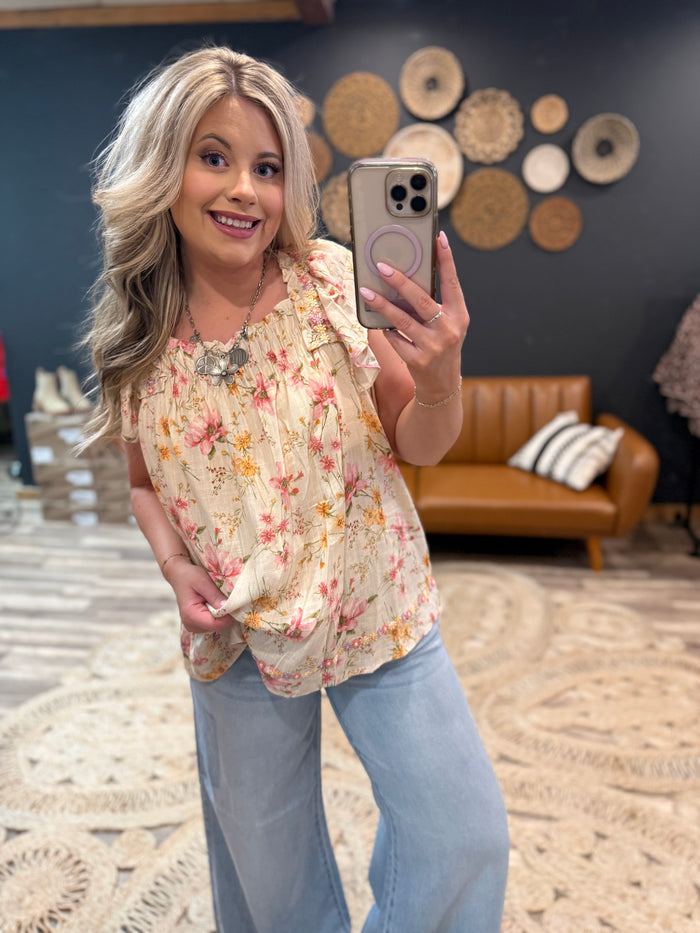 Cream Wing Floral Top