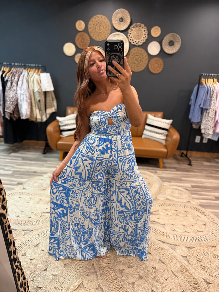 Cream/Blue Jumpsuit