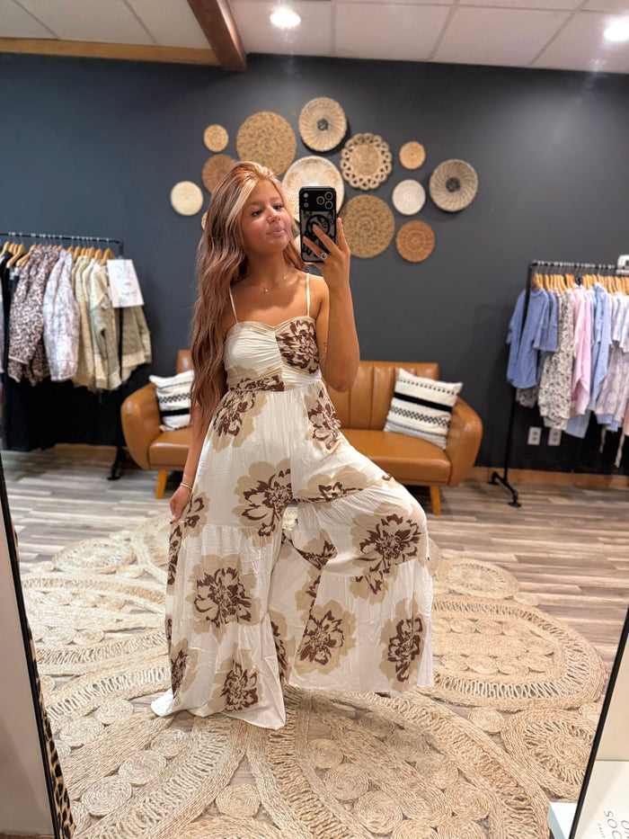 Cream/Brown Floral Jumpsuit