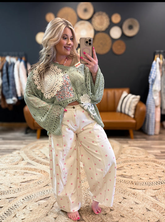 Cream/Pink Polka Dot Pants