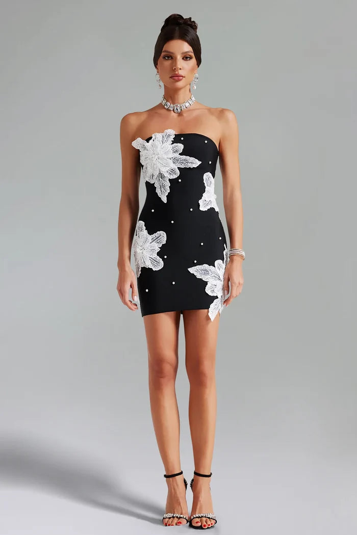 Daniela Flowers Pearl Bandage Tube Dress