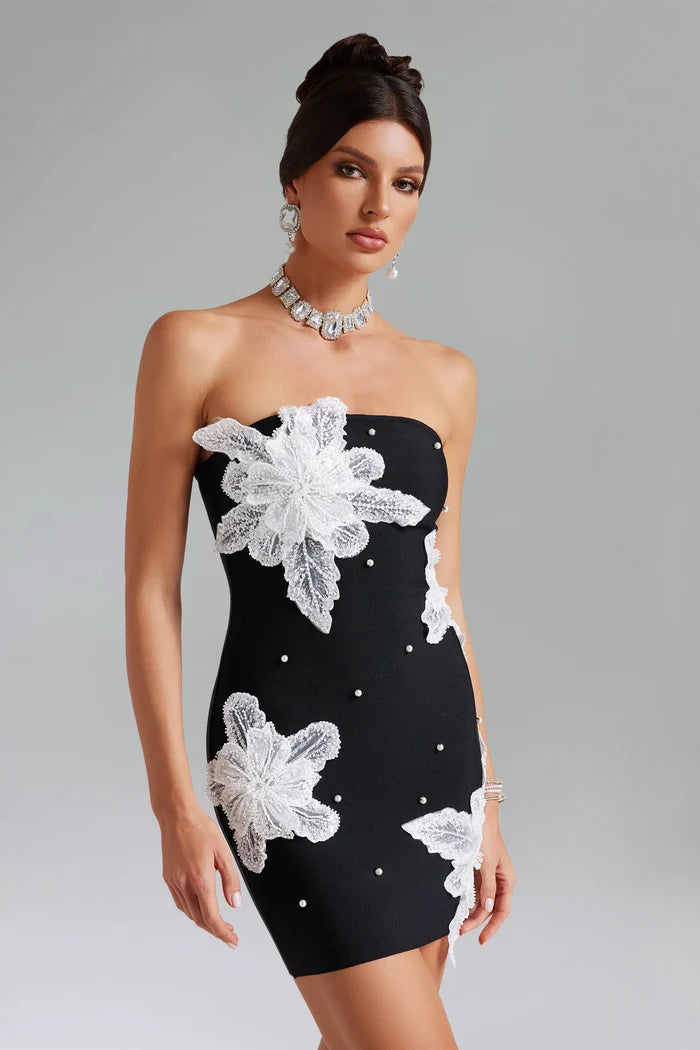 Daniela Flowers Pearl Bandage Tube Dress