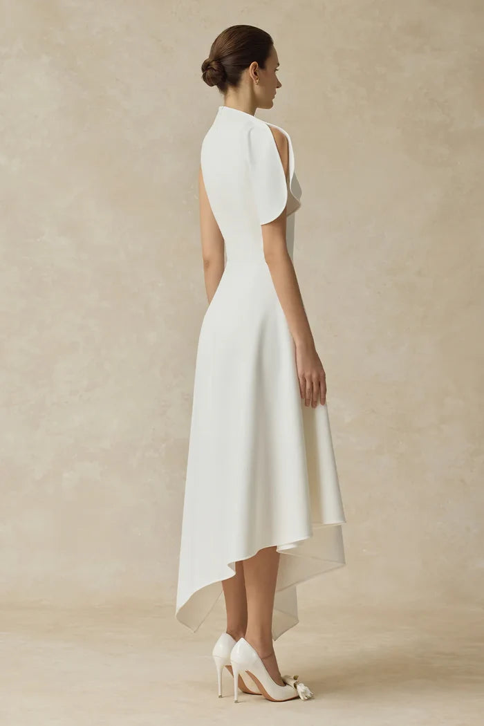 Delilah White High-Neck Midi Dress
