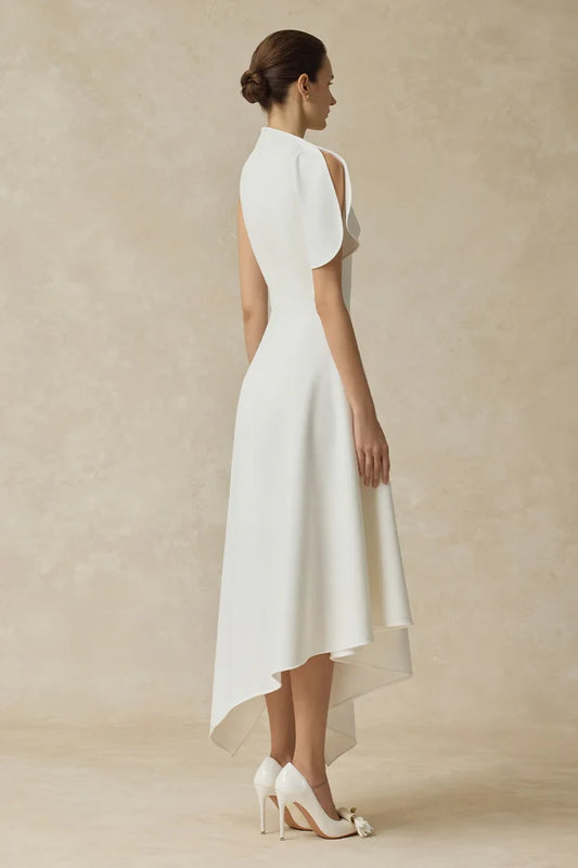 Delilah White High-Neck Midi Dress