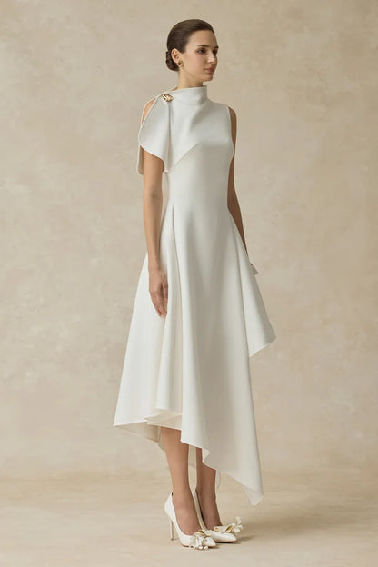 Delilah White High-Neck Midi Dress