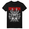Stay Sick Clothing black T-shirt with a red jagged logo and a detailed white Demon Lord graphic—a multi-armed, horned skeletal figure with skulls and melting textures.