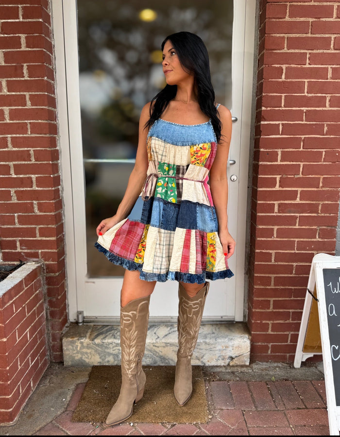 Denim Boho Patch Dress