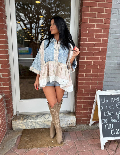 Denim Eyelet Top