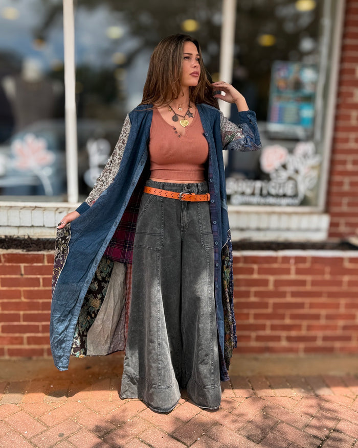Denim Floral Long Jacket