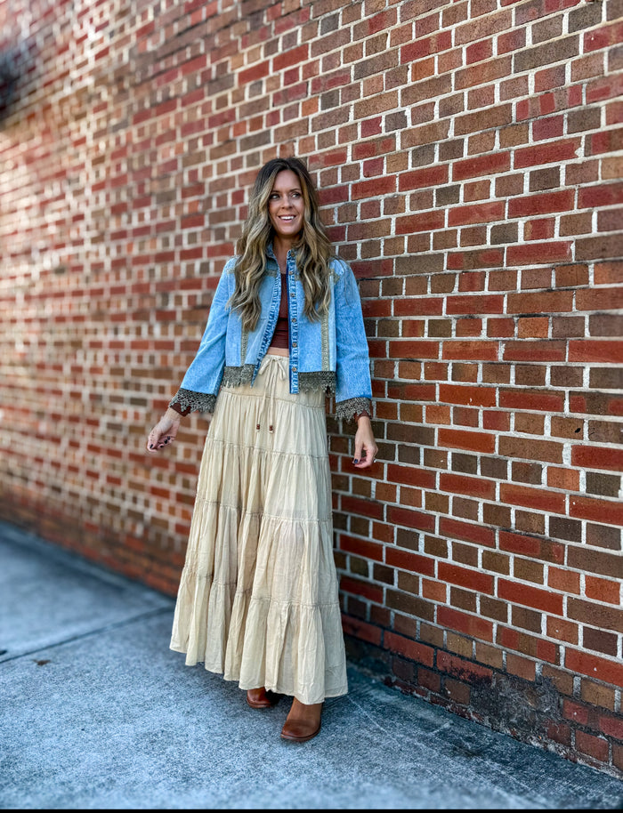 Denim Green Lace Top