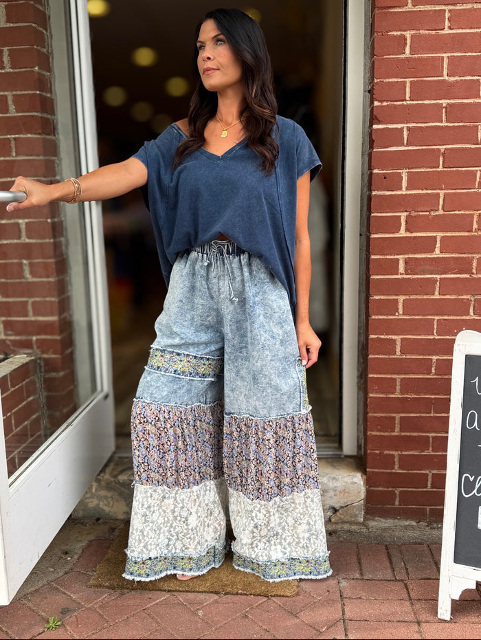 Denim Multi Panel Pants