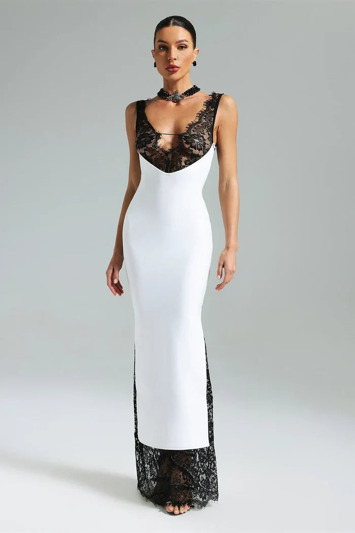 Dua White & Black Lace Maxi Dress