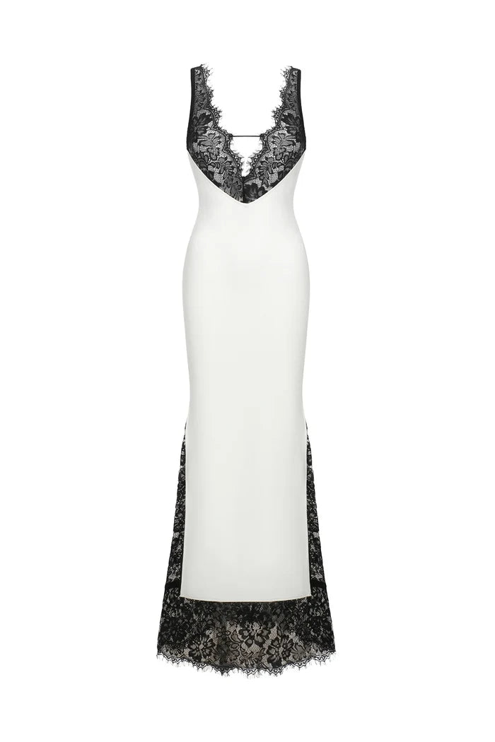 Dua White & Black Lace Maxi Dress