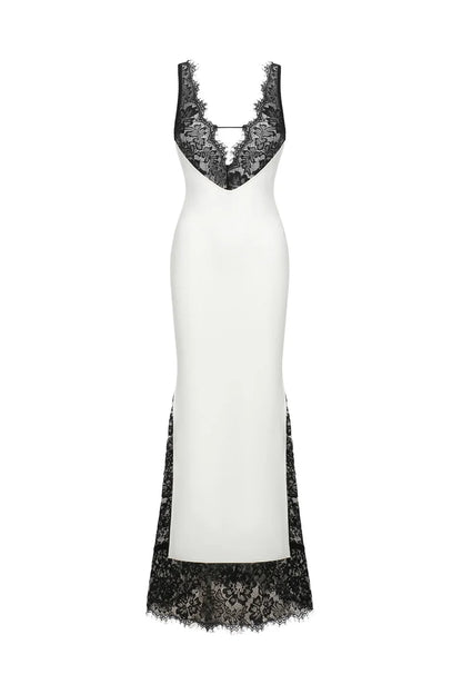Dua White & Black Lace Maxi Dress
