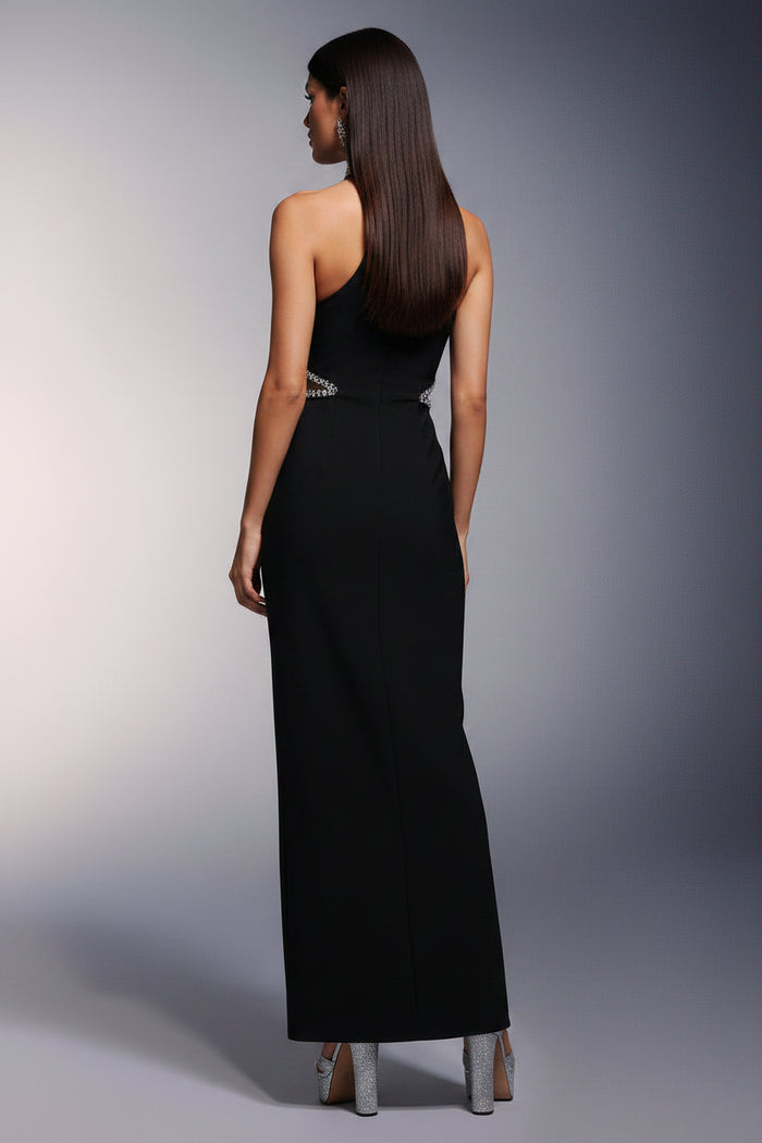 Elise Crystal Cutout Halter Maxi Dress