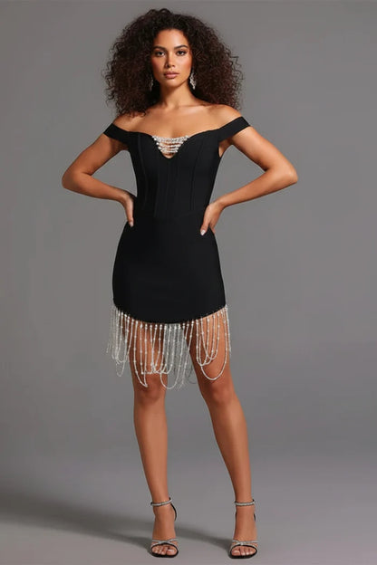 Éloïse Off-Shoulder Black Mini Dress