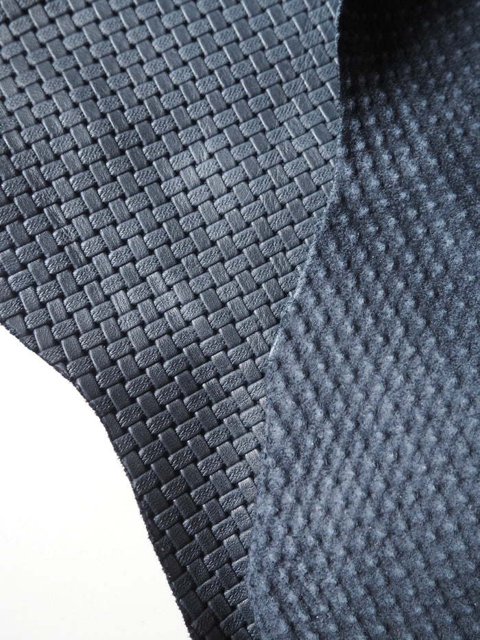Embossed Navy Basketweave Calfskin
