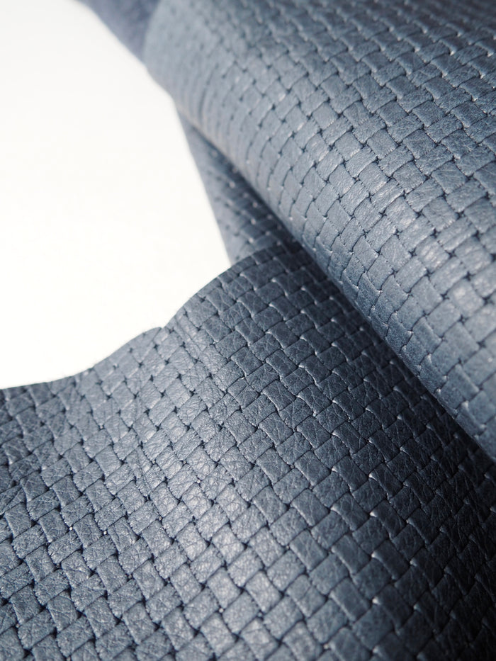Embossed Navy Basketweave Calfskin