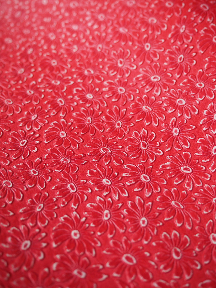 Embossed Red Flower Goat Hide Leather