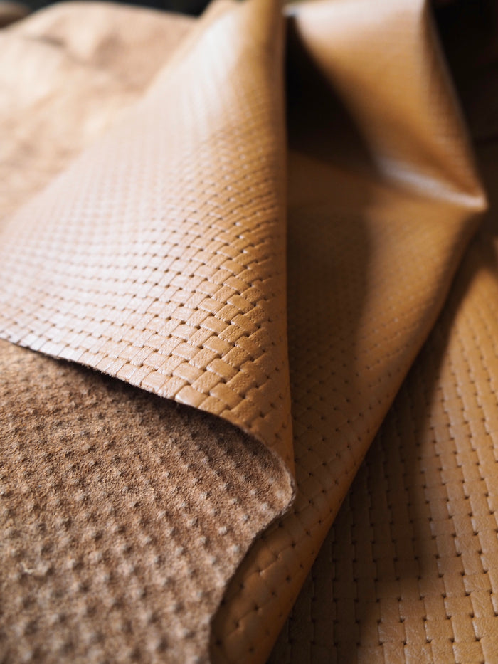 Embossed Tan Basketweave Calfskin