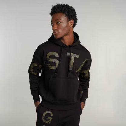 Embro Print Loose Pullover Hoodie