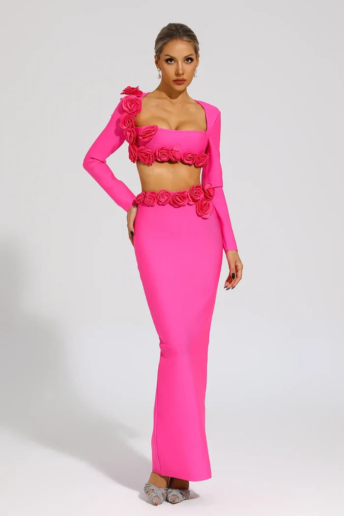 Emily Pink 3D Rose Cut-Out Gown